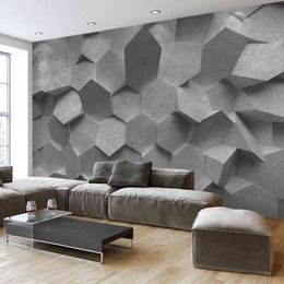 Aangepaste muurschildering 3d stereoscopische grijze geometrische moderne woonkamer TV achtergrond decoratie schilderij papier muurbedekking