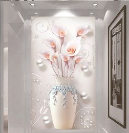 Papier peint Mural 3D personnalisé en relief, décoration murale Simple pour maison et Vase riche, arrière-plan de porche intérieur