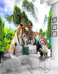 Aangepaste muurschildering 3D Wallpaper Furious Cute Tiger Landscape Landscape Mural HD Decoratief mooi behang8500708