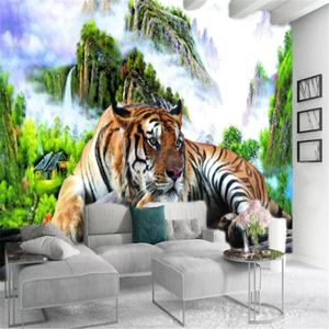 Papier peint Mural 3d personnalisé, paysage de tigre furieux et mignon, papier peint décoratif HD magnifique, 225f