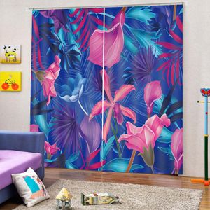 Rideau occultant mural personnalisé feuilles de forêt tropicale tropicale de style européen et fleurs magnifiques impression numérique 3d HD rideaux de paysage