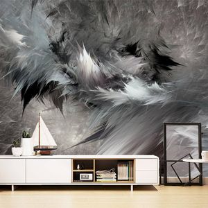 Peinture murale personnalisée Nordic Art abstrait Peinture murale en noir et blanc Plume Rétro café étude Living Room Papers Home Decor