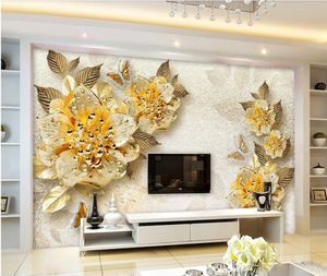 Mural Mural Parede 3D Papier peint 3D Papel de Parede 3D Gold Premium Diamond Fleur Bijoux Fond Mur