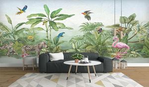 Aangepaste muurschildering behang 3D handgeschilderde tropische regenwoud planten blad bloemen en vogels dieren wallpapers woonkamer tv muurschildering9333065