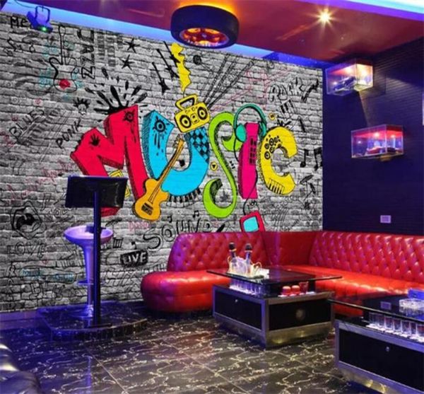 Papier mural mural personnalisé Creative Graffiti Art Music Brick Wall Wall Ktv Bar salon Home Mur Mur Fond Plant 227326076