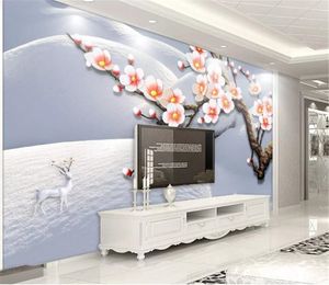 Aangepaste muurschildering behang 3d mooi en trots sneeuw pruimje bloesems woonkamer slaapkamer achtergrond wanddecoratie behang