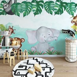 Aangepaste muurschildering behang 3d cartoon dierlijke olifant bloem fresco kinderen slaapkamer achtergrond muur decor papel de parede muurschilderingen
