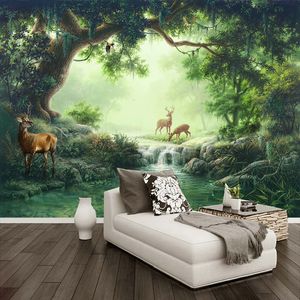 Aangepaste muurschildering behang 3d bos eland olieverfschilderij papel de parede woonkamer tv sofa cafe achtergrond muurpapier home decor muurschilderingen