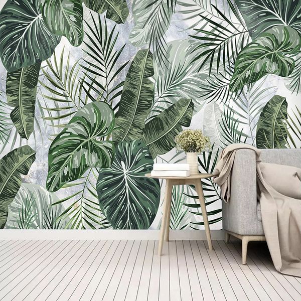 Papier peint Mural personnalisé 3D plante verte feuille fresque salon TV canapé Restaurant fond peinture murale Papel De Parede Sala