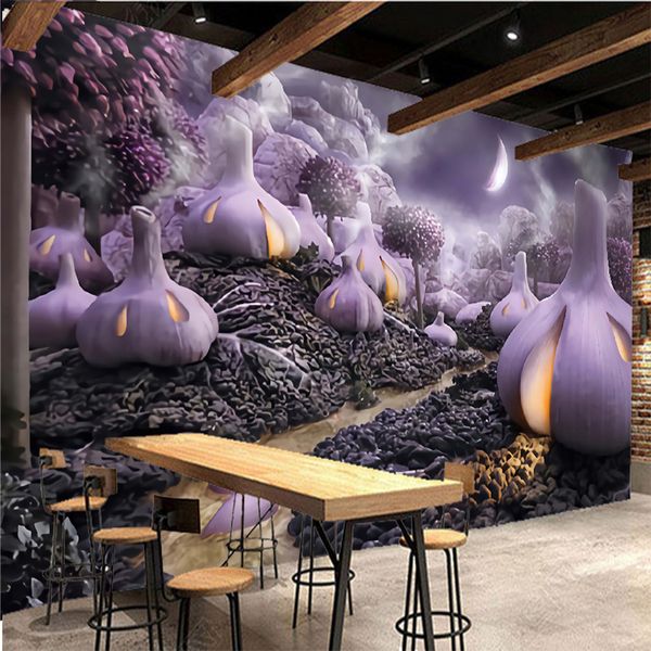 Papel tapiz Mural personalizado 3D pintado a mano fantasía púrpura verduras TV Fondo decoración pintura moderna sala de estar papel tapiz