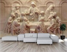 Papel tapiz Mural personalizado 3D suave estéreo 3D escultura de la última cena papel de pared de lujo el salón TV telón de fondo Murales De Pared 3D3377661