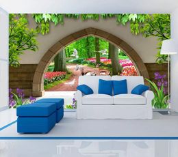 Aangepaste muurschildering behang 3d zachte bossen tuin landschap luxe muur papier hotel woonkamer tv achtergrondmurales de pared 3d