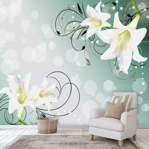 Aangepaste muurschildering behang 3d stereo Mooie leliebloemen muur schilderij woonkamer slaapkamer waterdicht canvas romantisch huisdecoratie