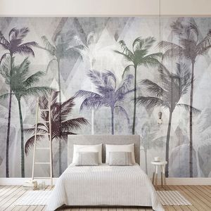 Papier peint Mural personnalisé 3D Tropical Coconut Tree Moderne Géométrie Fresco Salon Chambre à coucher Accueil Décor peinture murale murale