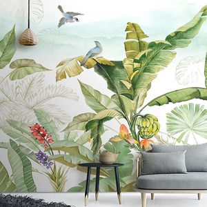 Aangepaste muurschildering behang 3D tropische plant bloemen en vogels muur schilderij woonkamer slaapkamer toegang achtergrond papel de parede