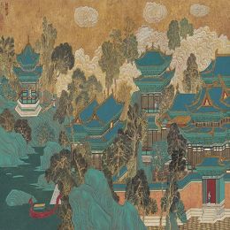 Aangepaste muurschildering behang Chinese stijl handgeschilderde architectuur Tempel Fresco woonkamer eetkamer achtergrond muur schilderij 3D