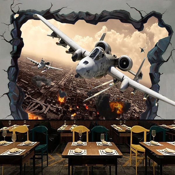 Fond d'écran personnalisé murale Creative Aircraft 3D Stereo brisé Contexte Chambre de mur restaurant Fresco Boy mur Papel De Parede