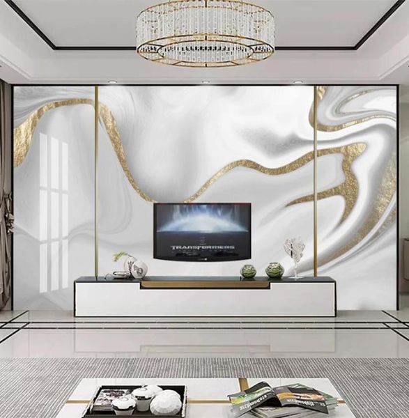 Fond de peint mural personnalisé moderne 3D Golden Line Jazz White Marble Papier peint salon TV canapé abstract Art Wall Papers Home Decor5297708