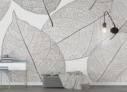 Fond de peint mural personnalisé moderne veines de feuilles minimalistes texture salon chambre fond de chambre décor 9499334