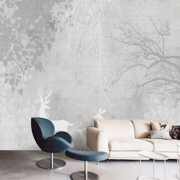 Papel tapiz de Mural personalizado, arte abstracto pintado a mano, nórdico, moderno, hoja, planta, bosque, dormitorio, sala de estar, pintura de pared de fondo 3D