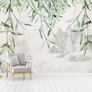 Papier peint Mural personnalisé, nouveau Style chinois, encre, eau de montagne, bambou, étude, salon, chambre à coucher, peinture murale de fond, 1190D