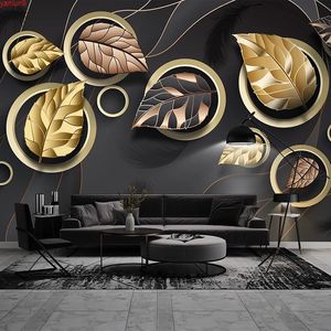 Aangepaste muurschildering behang muurschildering moderne minimalistische 3D geometrische cirkels gouden bladeren luxe woonkamer slaapkamer decoratiegood quatity