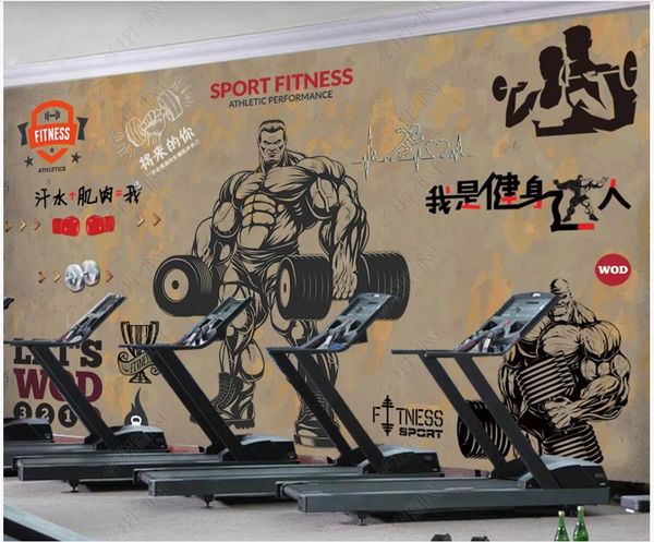 Murales personalizados Fondos de pantalla 3D Gimnasio Mural Papel pintado Moderno Nostálgico Retro Yoga Estudio Deportes Fitness Club Mural Fondo Fondo Papeles de pared Decoración de pintura