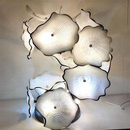 Placas de Murano personalizadas Lámparas de pie Diseño floral Escultura de arte en vidrio Lámpara de pie Decoración moderna en color blanco 233F