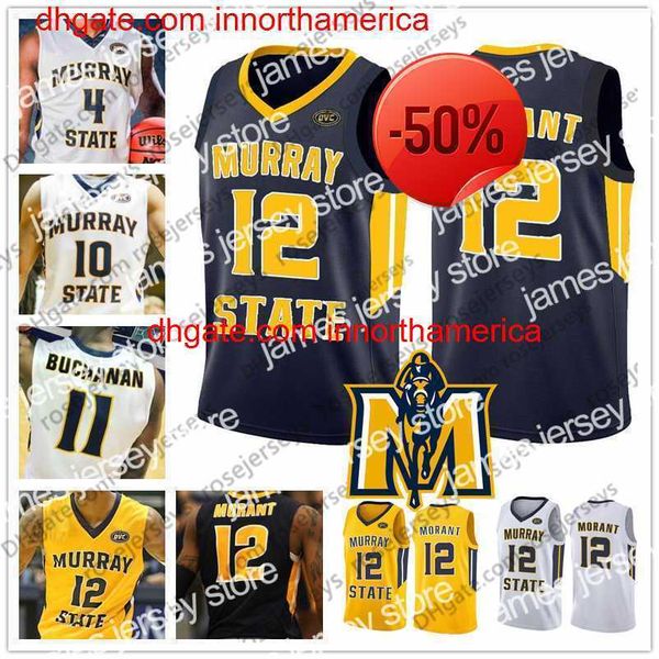 Basket-ball personnalisé Murray State Racers bleu marine jaune blanc n'importe quel nom numéro 12 Ja Morant 11 Shaq Buchanan hommes