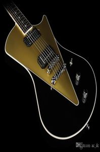 Musique personnalisée Ernie Ball Armada Gold Black Opaque Guitare électrique Triangle incurvé Inclays Corps en acajou avec érable figuré Quot9686339