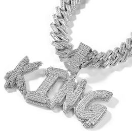 Nom personnalisé A-Z Brackaged Cursive Letters Pendant Collier pour hommes Femmes Cadeaux Cumbic Zirconia Chain Hip Hop Bijoux