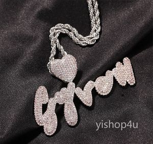 Custom Naam A-Z Heart Dropping Cursieve Letters Hanger Ketting Voor Mannen Vrouwen Geschenken Zirconia Ketting Hip Hop sieraden