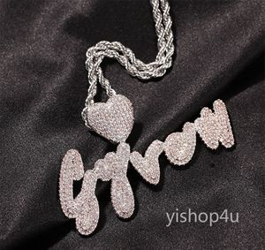 Collar con colgante de letras cursivas con forma de corazón A-Z con nombre personalizado para hombres y mujeres, regalos, collar de circonia cúbica, joyería de Hip Hop