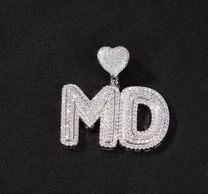 Nom personnalisé A-Z Initals Lettres Pendentif Colliers avec Coeur Loquet Charme 24 pouces Corde Chaîne Cubique Zircone Or Argent Hip Hop Bijoux