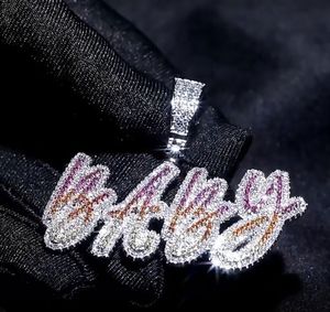 Nom personnalisé A-Z lettres pendentif collier coloré arc-en-ciel double couche pierres chaîne cursive pour hommes femmes cadeaux cubique zircone collier