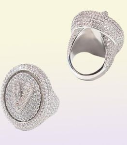 Nom personnalisé A Z Spin anneaux glacé 360 anneau rotatif zircon cubique bricolage 14K diamant hommes femmes cadeau Hip Hop bijoux 99128138780961