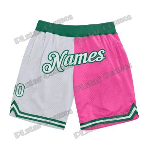 Nombre y número personalizado White Pink-Light Blue Basketball Shorts 3D Impresión Menéjes Juvenil Summer Breatable Mesh Sports Shorts LQD05