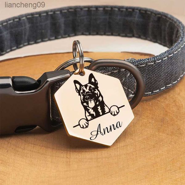 Nom personnalisé Anti-perte ID Tag Hexagone Gravé Record Tel Adresse Chat Chiot Personnalisé Empreinte De Patte Chien Collier Pour Animaux De Compagnie Accessoire L230620