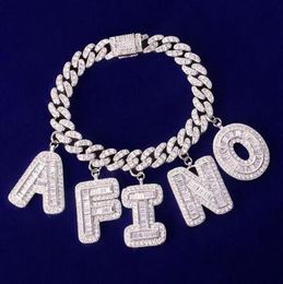 Nom personnalisé Baguette Lettres Bracelets Cheville 10MM Chaîne Cubaine Pendentifs Colliers Hiphop Zircon Bijoux cadeaux pour hommes femmes 1165635