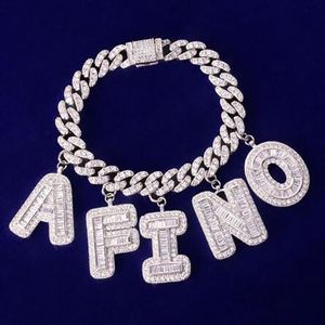 Aangepaste Naam Baguette Letters Armbanden Enkelband 10MM Cubaanse Ketting Hangers Kettingen Hiphop Zirkoon Sieraden cadeaus voor mannen women309l