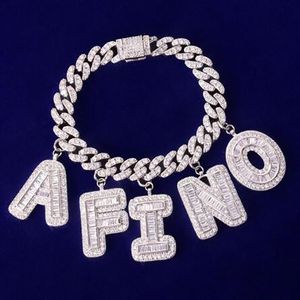 Bracelets de cheville avec lettres Baguette personnalisées, 10MM, chaîne cubaine, pendentifs, colliers hip hop, bijoux en Zircon, cadeaux pour hommes et femmes, 201g