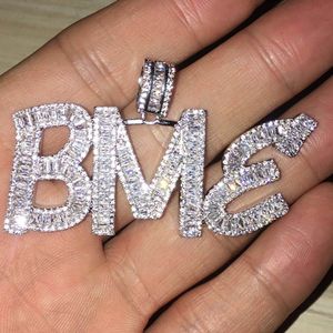 Custom Naam Baguette Letters Hip Hop Hanger Met Gratis Touw Ketting Goud Zilver Bling Zirconia Mannen Sieraden