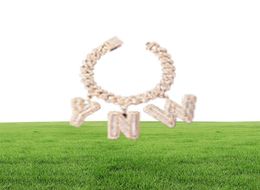 Nom personnalisé Baguette lettres avec 10MM chaîne cubaine Bracelet Men039s Zircon Hip Hop Rock bijoux lettre remplaçable 2009285379230