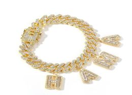 Nombre personalizado Baguette Letters with Link Miami Cuban Link Chain Bracelet for Men Women Hip Hop Bling Bling Jewelry191S8134476