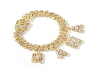 Nom personnalisé Lettres Baguette avec lien Miami Cuban Cuban Link Chain Bracelet for Men Women Hip Hop Bling Bling Jewelry191S8134476