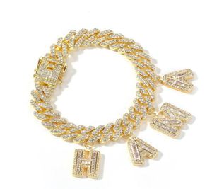 Nom personnalisé lettres de baguette avec lien Miami Cuban Cuban Link Chain Bracelet for Men Women Hip Hop Bling Bling Jewelry191S9353962