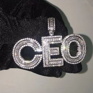 Nombre personalizado Baguettes letras colgante con cadena de cuerda gratis oro plata Bling Zirconia hombres Hip Hop joyería