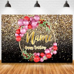 Nom personnalisé Balloons Gold Glitters Banner Party Banner Banner Boy Girl Baby Shower Photography Backdrop Photo Studio Prop