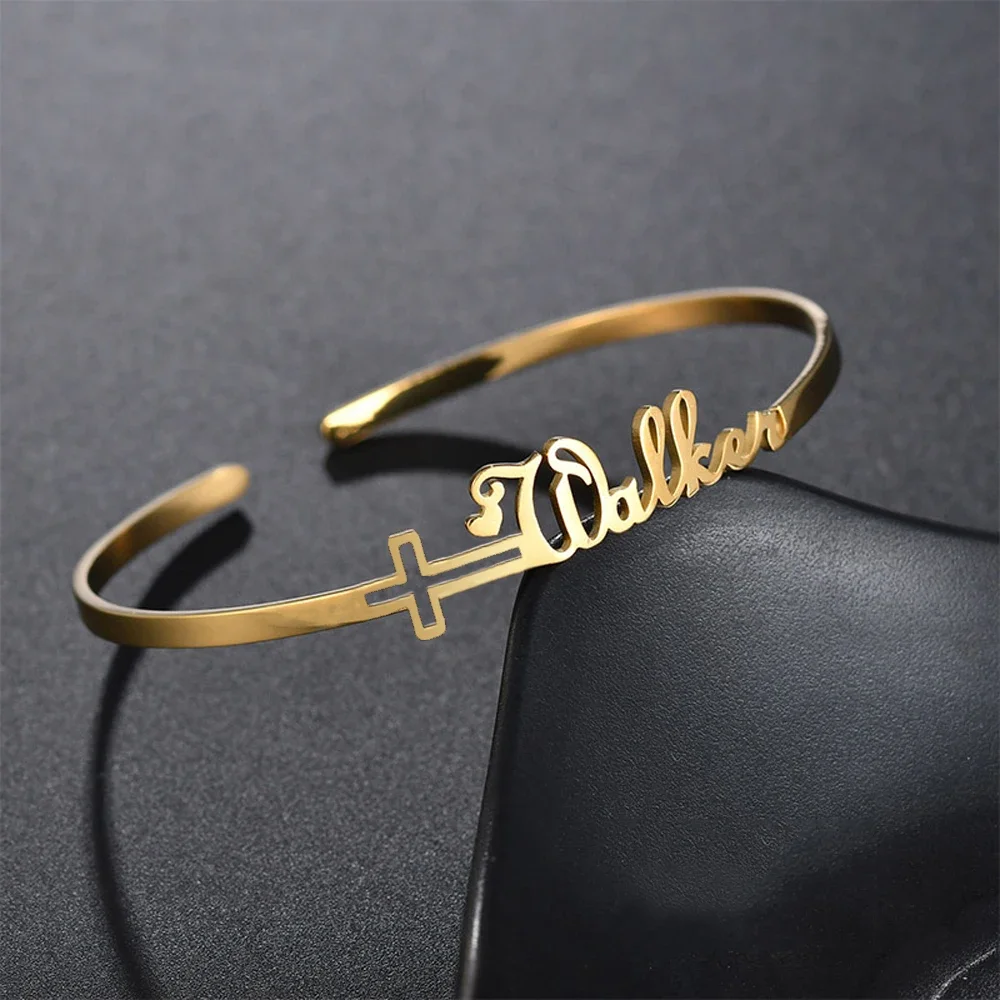 Nome banco di nomi personalizzati per donne color acciaio braccialetti aperto gioielli personalizzati a doppio nome coppia braccialetti regali di Natale