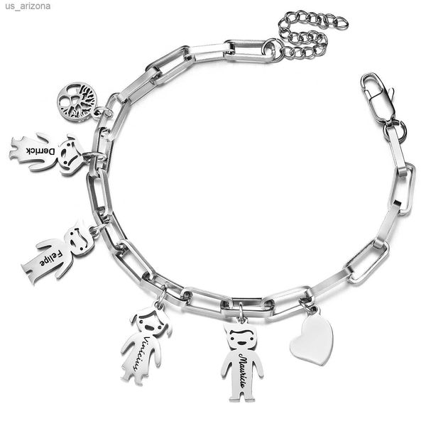 Nombre personalizado Pulsera Cadena de acero inoxidable Personalizado Niño Niña Nombre de familia Niños Niños Árbol de la vida Corazón Encantos Brazalete Joyería L230620